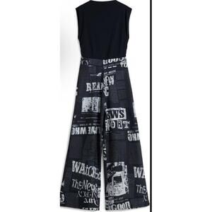 New Desigual Colorblock Newspaper Print Jumpsuit In Black Size M $169